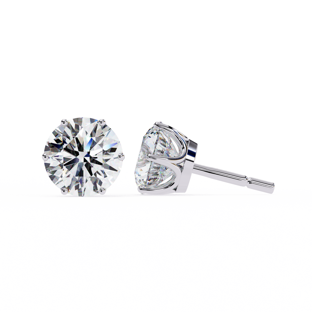 Round Brilliant Diamond Stud Earrings with Six-Prong Basket Setting