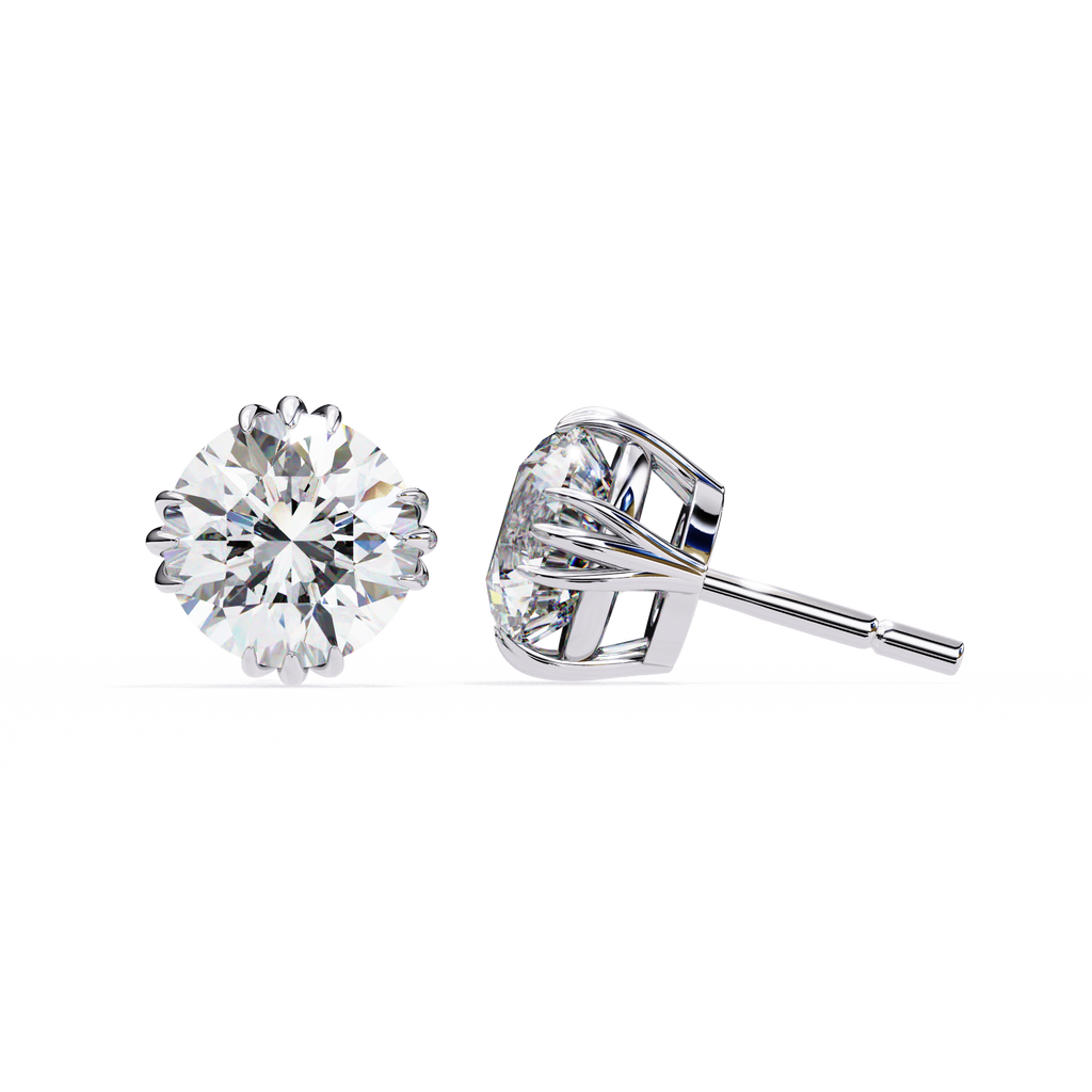 Round Diamond Stud Earrings with Lotus-Inspired Setting