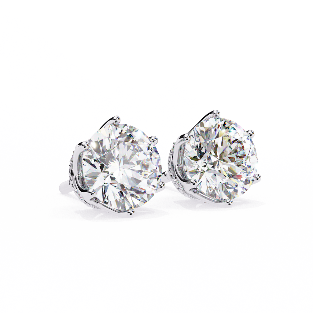 Vintage-Inspired Round Diamond Stud Earrings with Milgrain Detailing